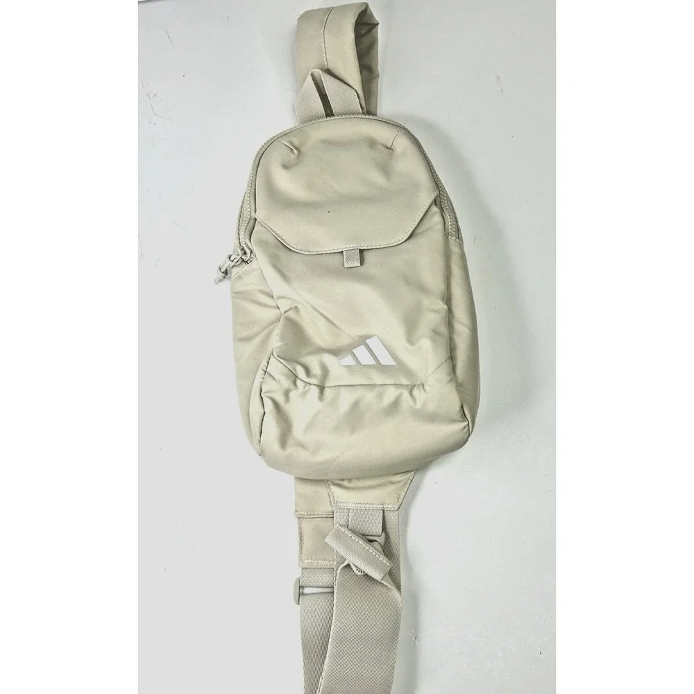 adidas Essentials 3 Sling‎ Crossbody Bag with Carabiner and Multi-Pocket Beige